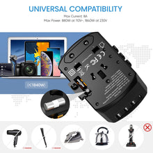 Lade das Bild in den Galerie-Viewer, Universal Reise-Adapter All-in-one mit 4 USB Anschlüssen und Lademöglichkeiten für die USA, EU, UK und AUS
